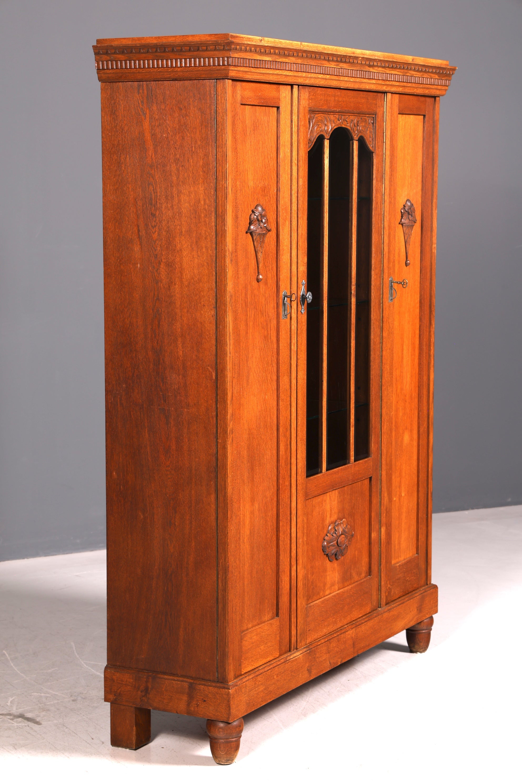 Traumhafte Jugendstil Vitrine Eiche Bücherschrank Kleiderschrank Geschirrschrank Buffet Schrank Antik Vintage