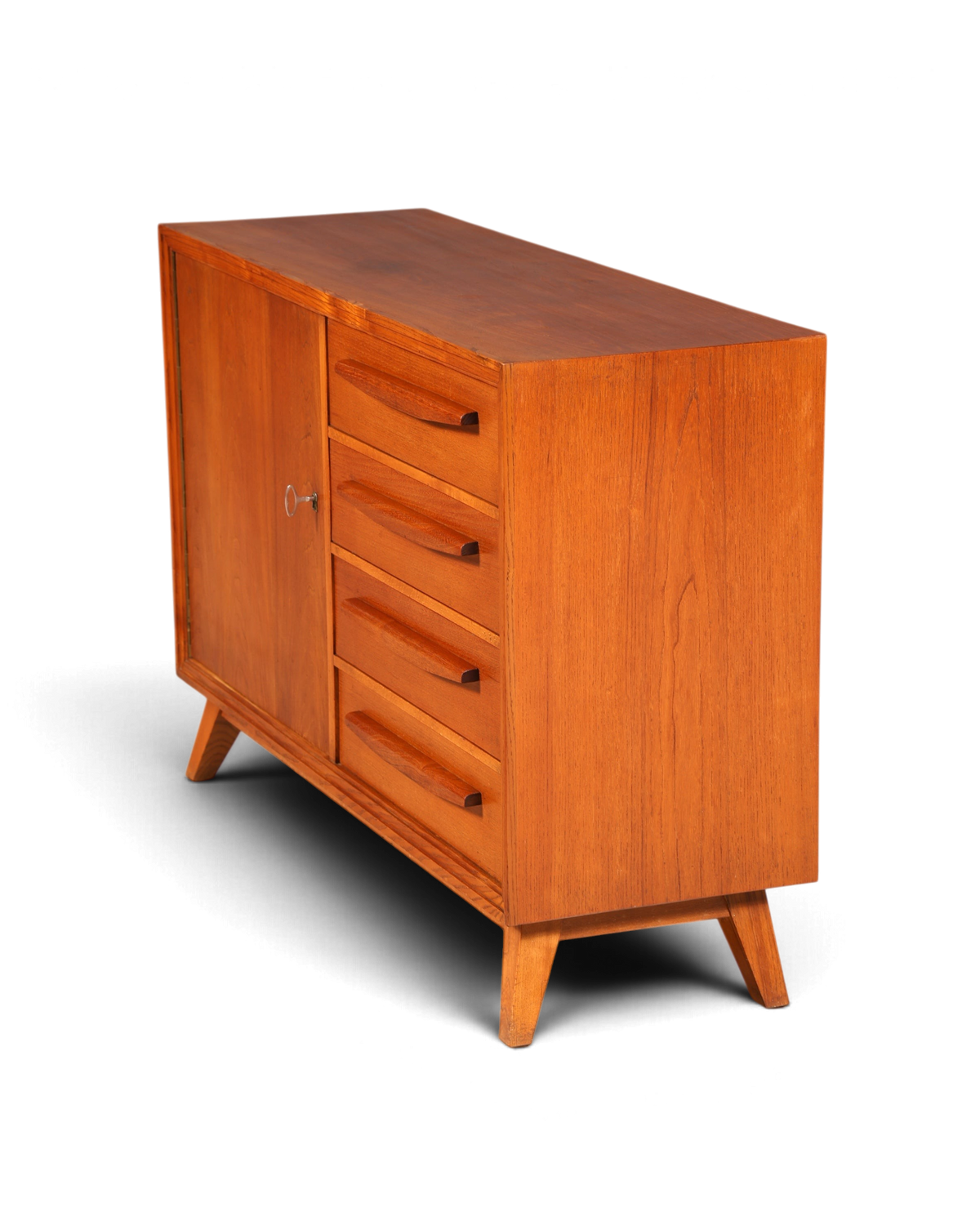 Hauptstadt Möblerei Mid Century Sideboard aus Echtholz mit Schubladen und Schranktür im Vintage Design