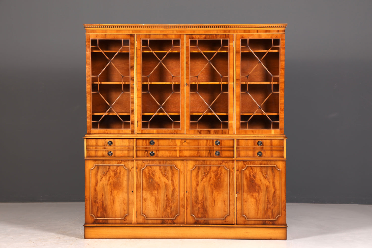 Beeindruckender Englischer Vitrinenschrank Echt Holz Sekretär Bibliothek Bücherschrank Buffet Antik Vintage