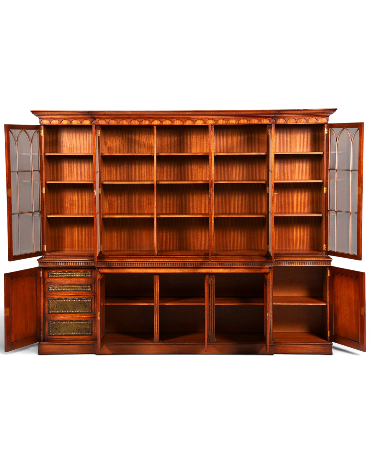 Hauptstadt Möblerei englische Vitrine aus Echtholz mit Sekretär, Messingbeschlägen und höhenverstellbaren Regalböden