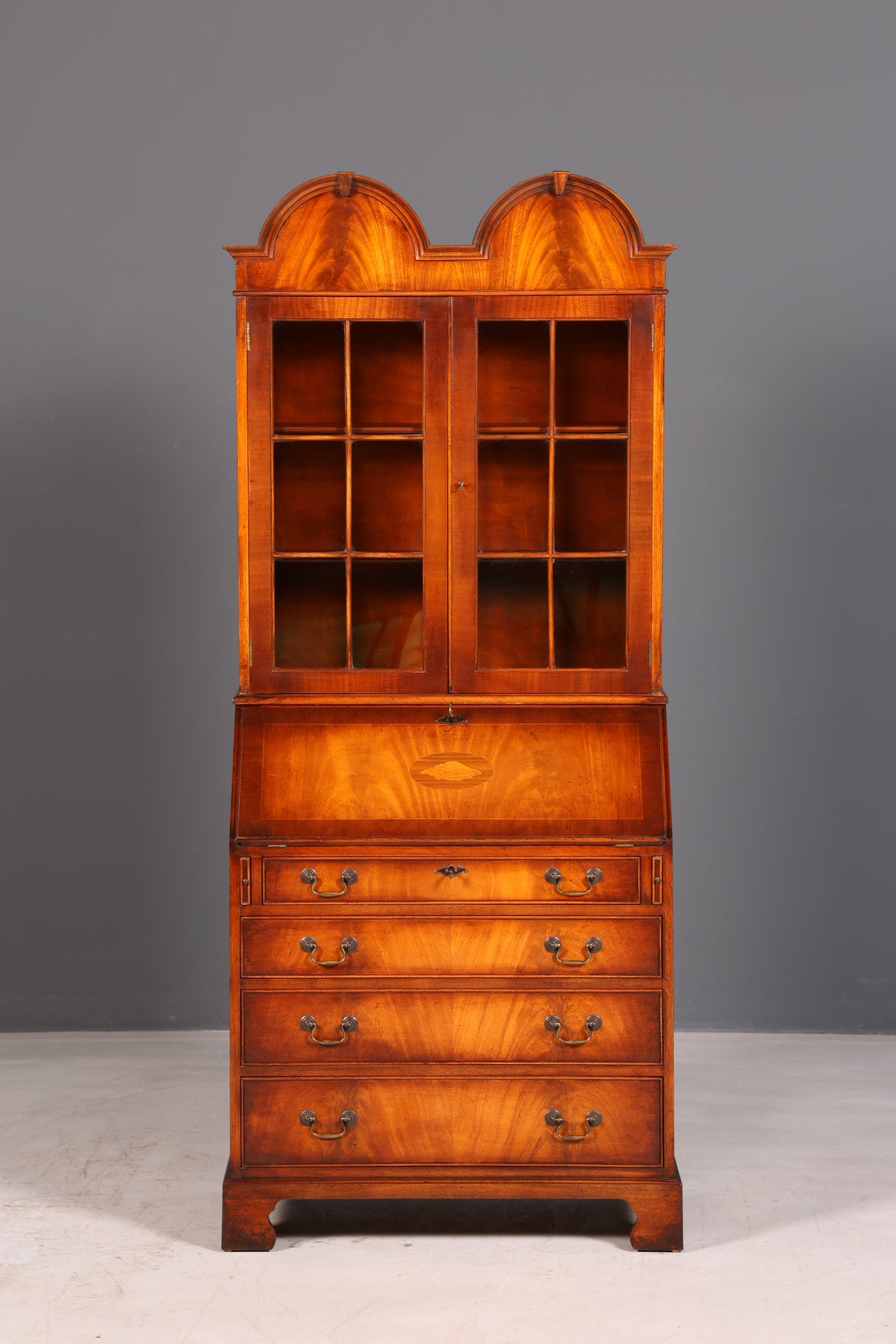 Beautiful English escritoire, secretary desk, bookcase, display cabinet, mahogany, antique office writing desk, UK