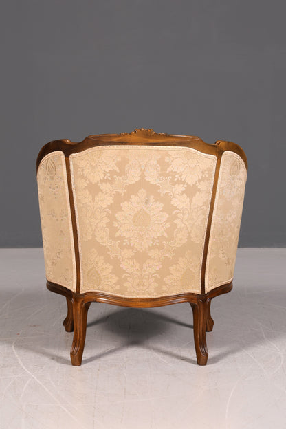 Edler Chippendale Armlehnsessel Barock Stil Samt Stoff Sessel Armchair Rococo Antik Polstersessel