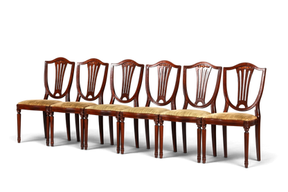 Hauptstadt Möblerei 6er-Set antike Esszimmerstühle im gustavianischen Stil aus Holz mit gepolsterter Sitzfläche