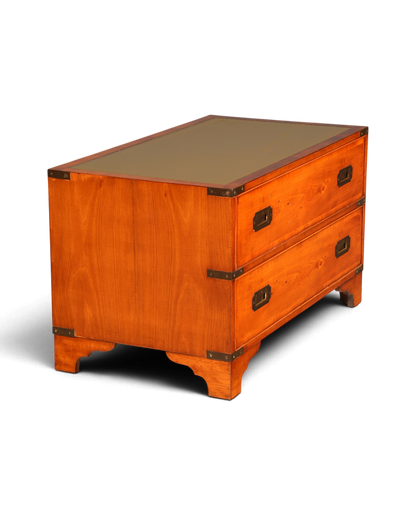 Hauptstadt Möblerei H948 Kommode aus Holz im Kolonialstil mit zwei Schubladen und grüner Lederauflage
