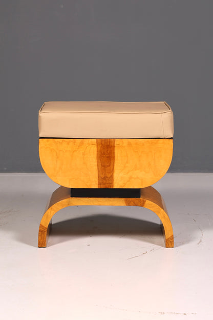 Wunderschöner Hocker im Art Deco Stil Birke Sitzhocker Fußhocker Fußbank Antik Vintage