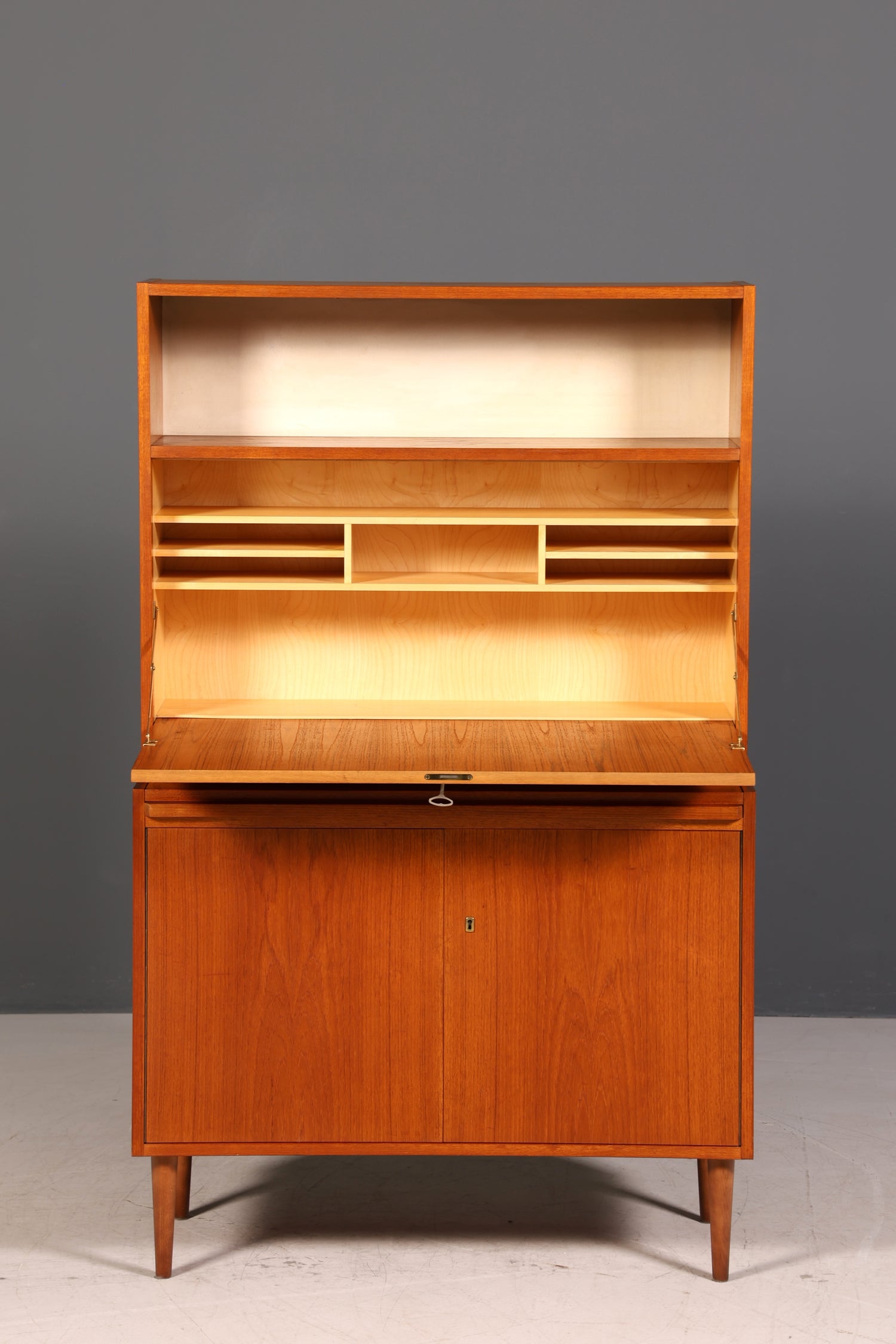 Wunderschöner Mid Century Schrank Bücherregal Vintage Sekretär Highboard Holz Regal