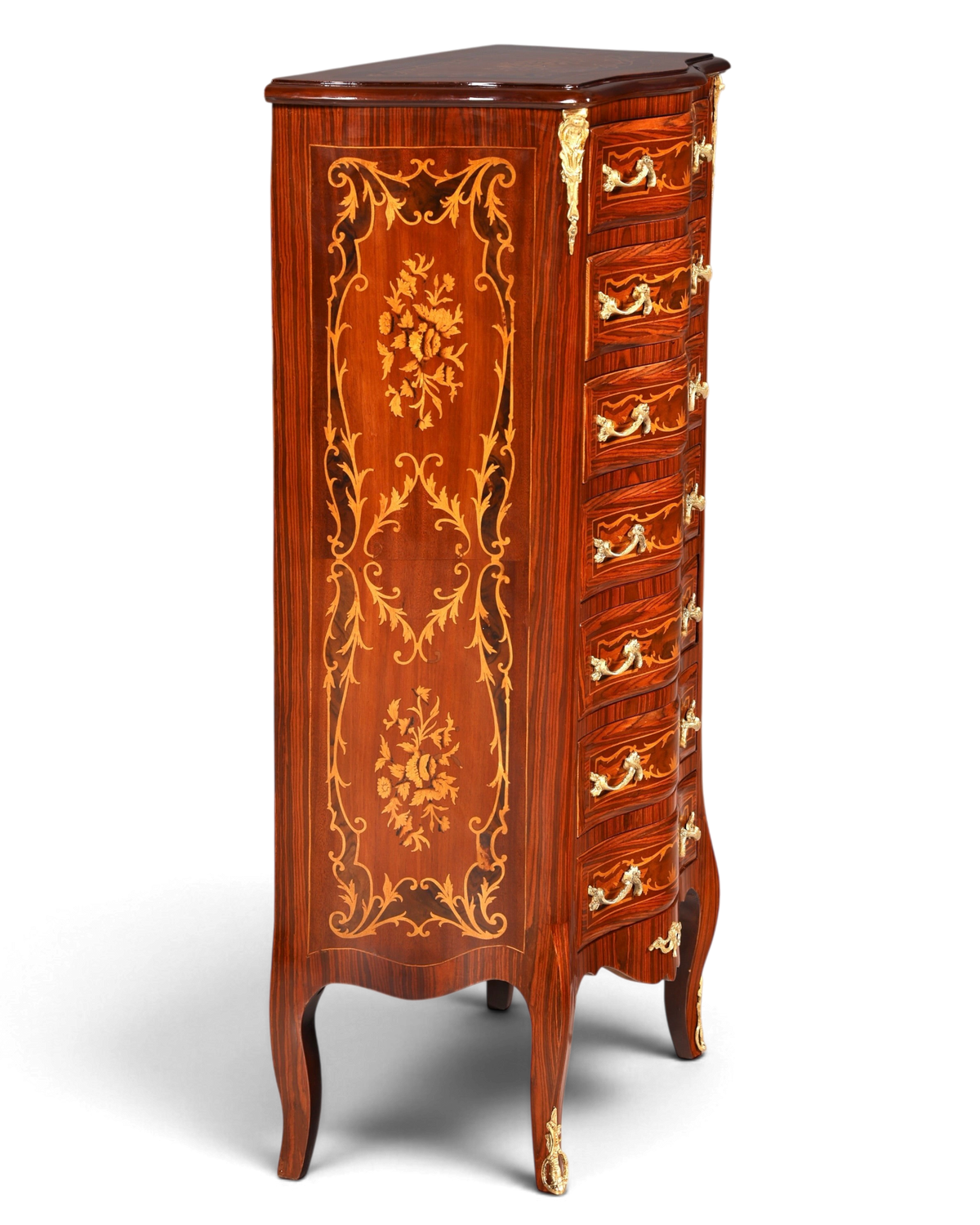 Stilvolles Barock Stil Louis XV Highboard Intarsien Vertiko Kommode Schubladenkommode