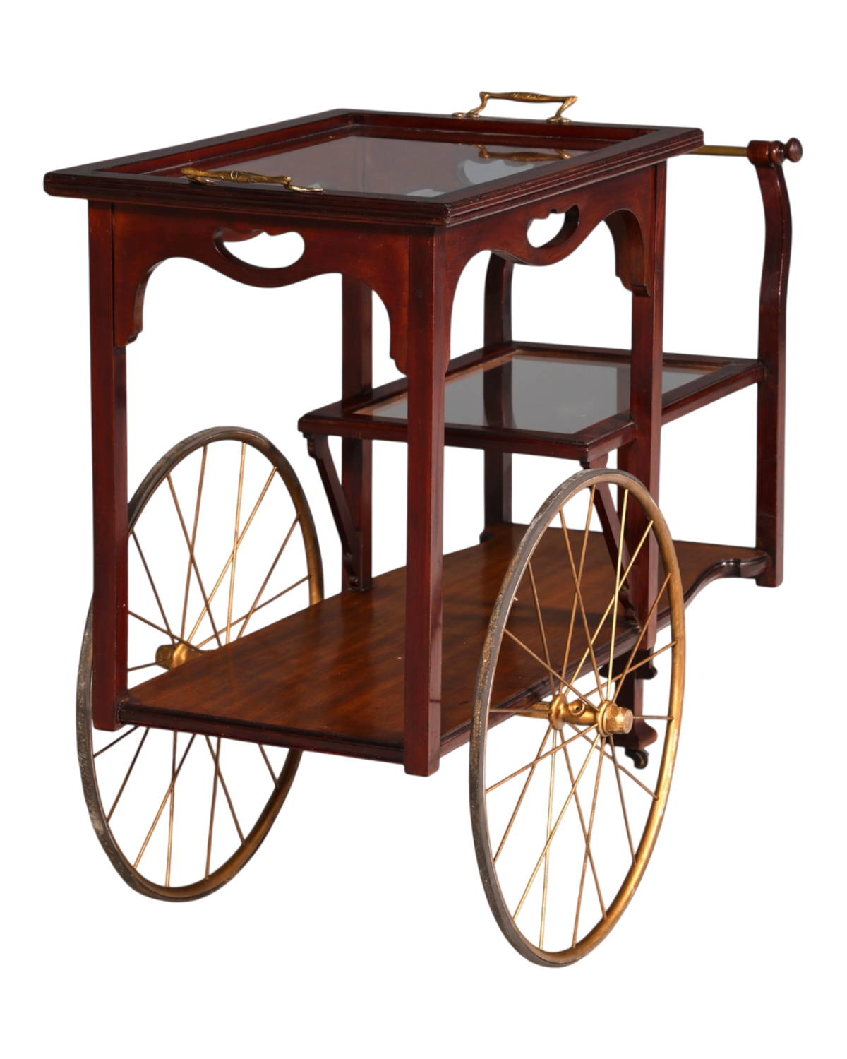 Wunderschöner filigraner Jugendstil Servierwagen Antik Glas Barwagen Teewagen um 1910