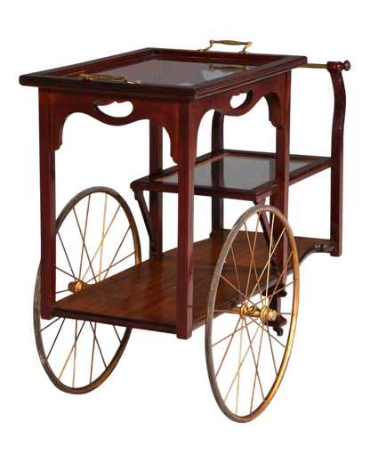 Wunderschöner filigraner Jugendstil Servierwagen Antik Glas Barwagen Teewagen um 1910