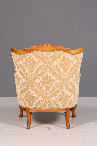 Edler Chippendale Armlehnsessel Barock Stil Sessel Armchair Samt Stoff Antik Vintage