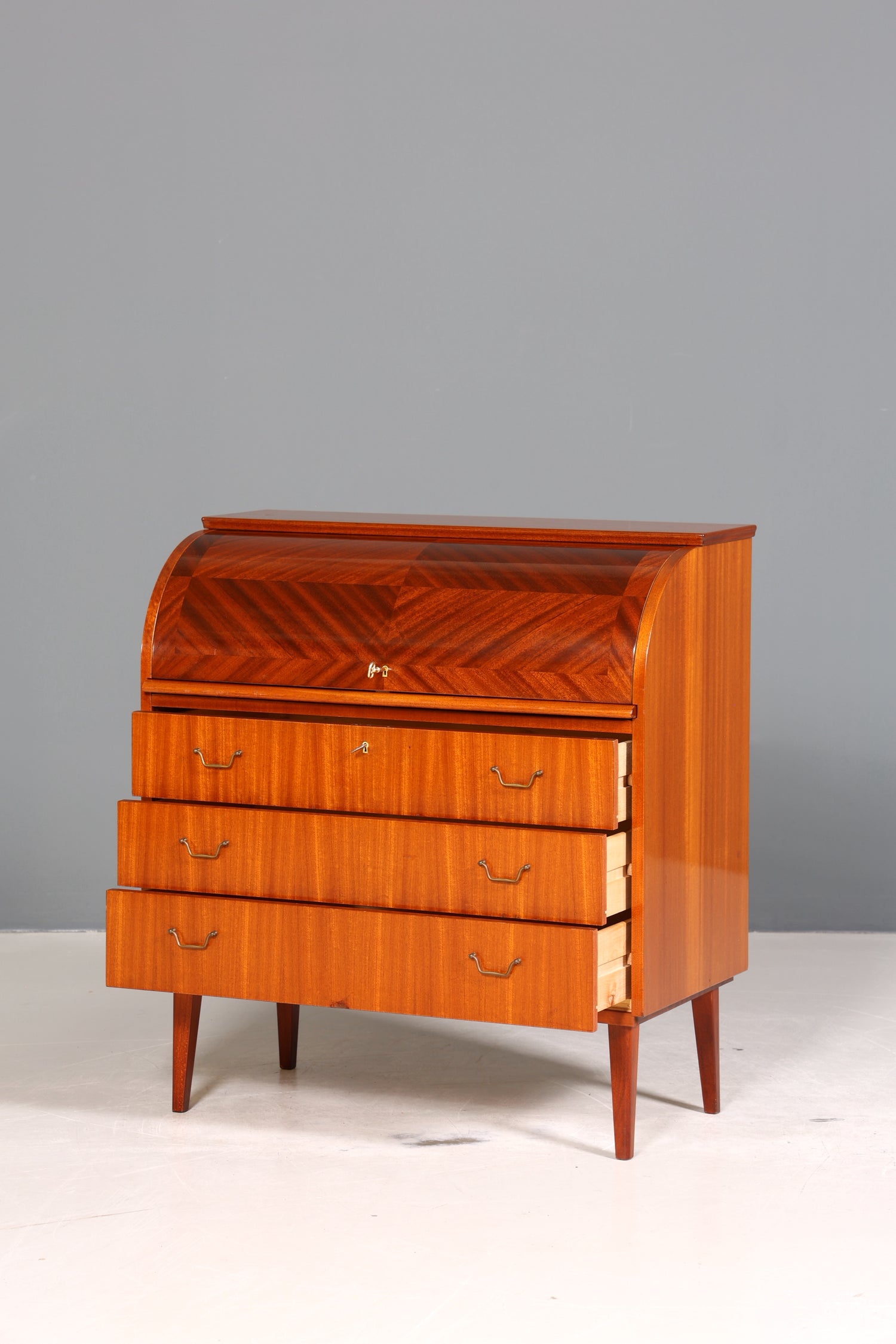 Stilvoller Mid Century Rollladen Sekretär echt Holz Büro Schrank Vintage Schreibkommode