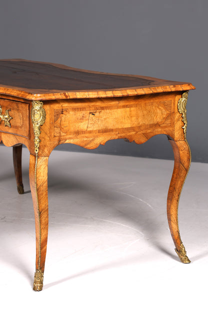 Majestätischer Original Louis XV Schreibtisch 1780 Bureau Plat French Desk echt Leder Antik Bürotisch Office Desk