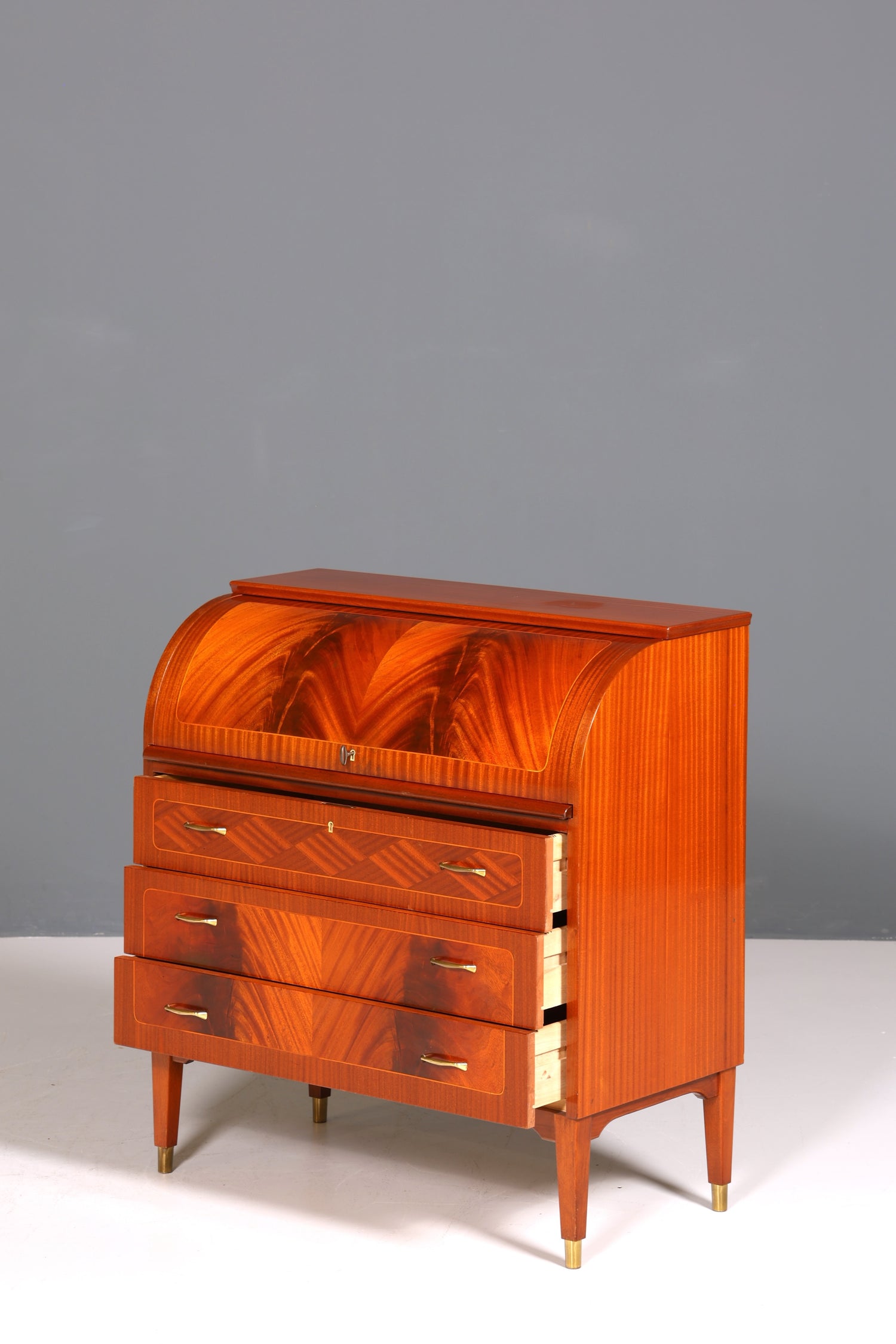 F224 Finish cm Wunderschöner Mid Century Rollladen Sekretär echt Holz Büro Schrank Vintage Schreibkommode