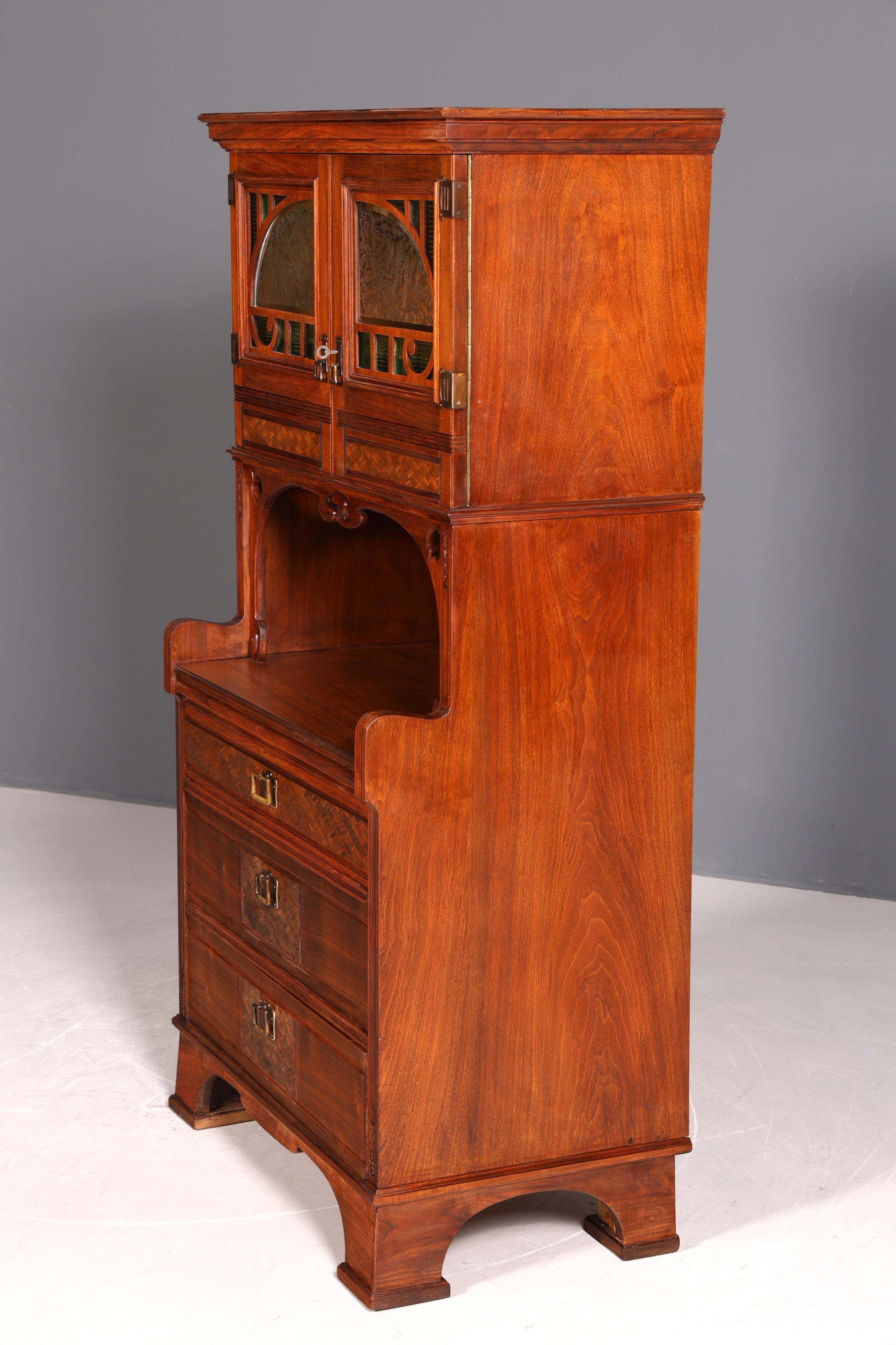 Wunderschöne Jugendstil Vitrine Antike Holz Bücherschrank Antik Schrank Geschirrschrank