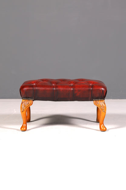 Original Chesterfield Hocker Echt Leder Englischer Fußhocker UK Englisch Oxblood Fußablage Antik