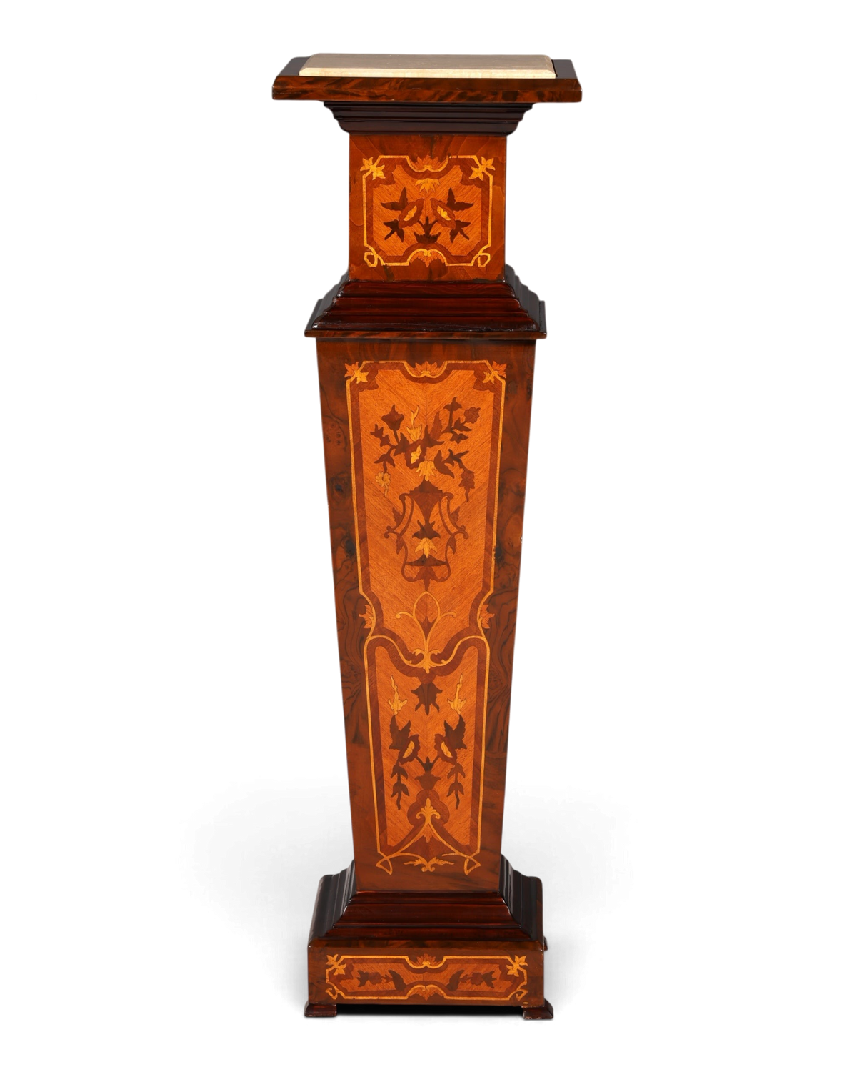 Hauptstadt Möblerei Barock Blumensäule aus Holz mit aufwendigen Intarsien und edler Marmorplatte im Louis XV Stil