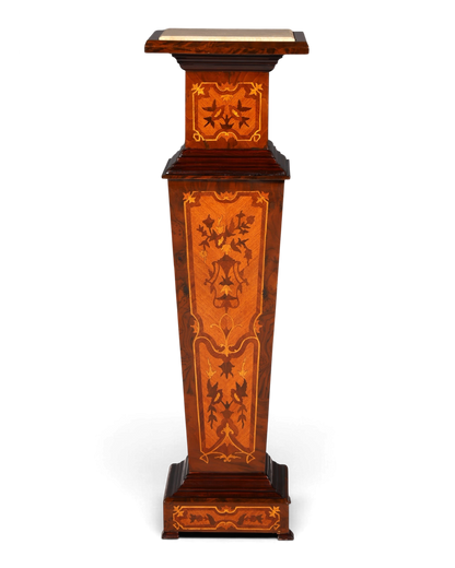 Hauptstadt Möblerei Barock Blumensäule aus Holz mit aufwendigen Intarsien und edler Marmorplatte im Louis XV Stil