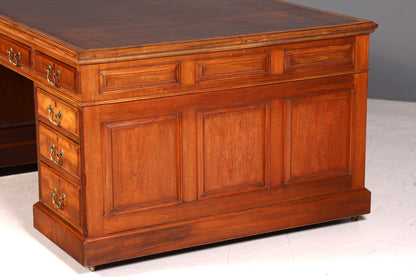 G146 Finish cm Wunderschöner Englischer Schreibtisch echt Lederauflage Bürotisch Antik Stil Office Desk