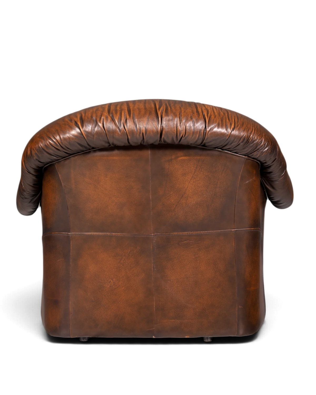 Hauptstadt Möblerei Original Chesterfield Ledersessel in Braun, Rückansicht des klassischen englischen Sessels