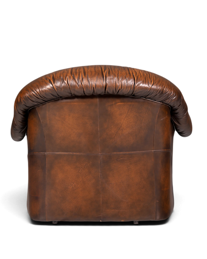 Hauptstadt Möblerei Original Chesterfield Ledersessel in Braun, Rückansicht des klassischen englischen Sessels