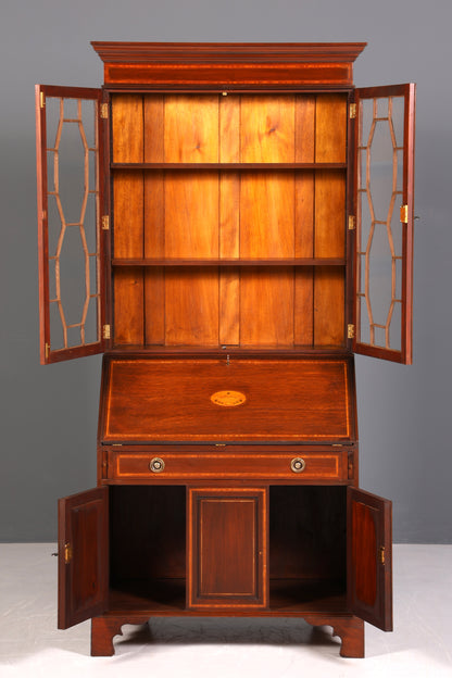 Wunderschöner Antik Englischer Sekretär Büro Aufsatzsekretär Vitrinen Schrank UK