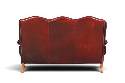 Hauptstadt Möblerei Chesterfield 3er Sofa aus rotem Echtleder mit Ziernägeln, Rückansicht
