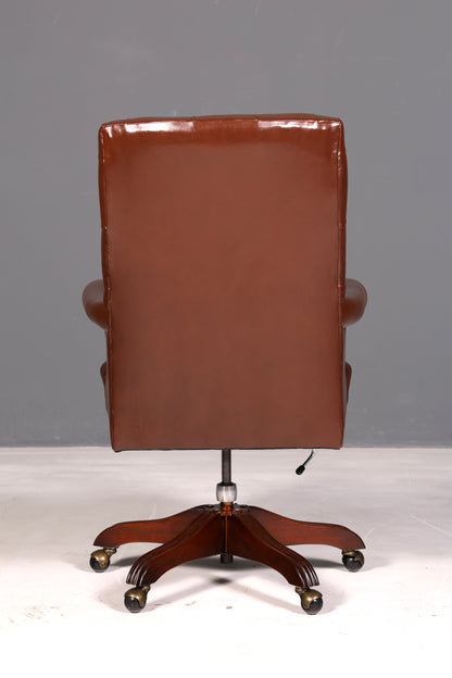 Edler Chesterfield Chefsessel Bürostuhl Echtleder Braun Drehsessel Schreibtischstuhl Bürosessel