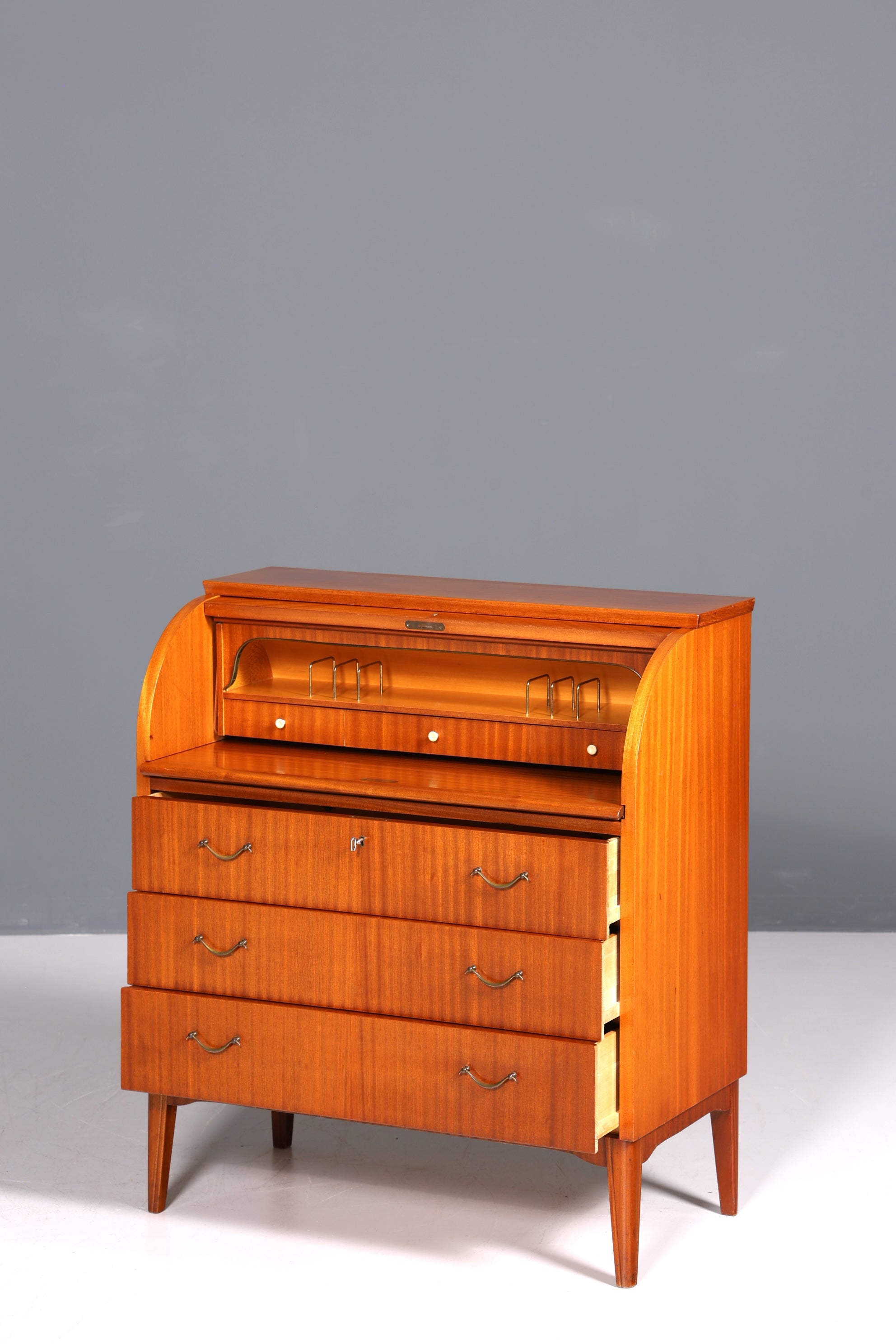 F228 Finish cm Wunderschöner Mid Century Rollladen Sekretär echt Holz Büro Schrank Vintage Schreibkommode