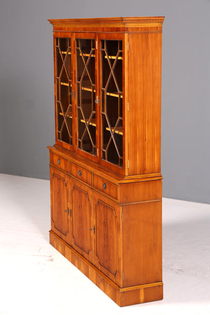 Wunderschöne Englische Vitrine Eibe Bücherschrank Glasvitrine Buffet Bibliothek Antik Vintage