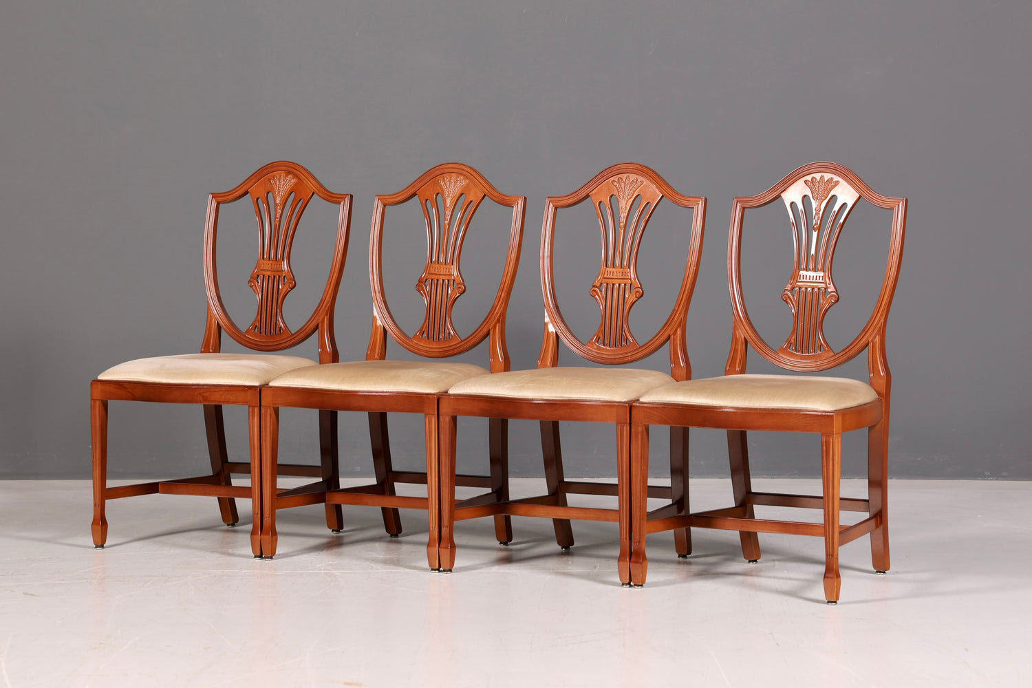 Edles 4x Englische Stühle Set Hepplewhite Stil Dining Chairs Antik Esszimmerstühle Küchenstühle Stuhlset Vintage