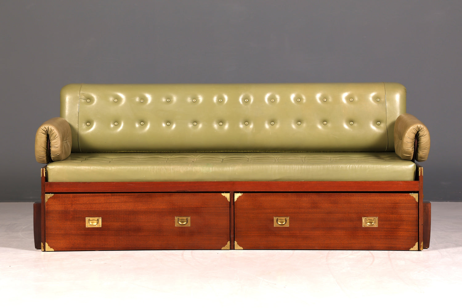 Seltenes Maritim Sofa Daybed Schlafcouch Englischer echt Leder Military Chest Bett Antik