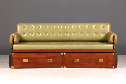 Seltenes Maritim Sofa Daybed Schlafcouch Englischer echt Leder Military Chest Bett Antik