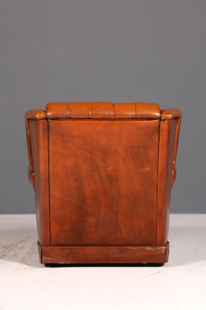 Stilvoller Original Chesterfield Sessel Englischer Armlehnsessel Cognac Echt Leder Herrensessel 1 von 2