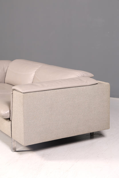 Wunderschönes Sofa der Marke Ligne Roset Grau Echtleder &amp; Stoff Couch Designer Sofa Wohnzimmer