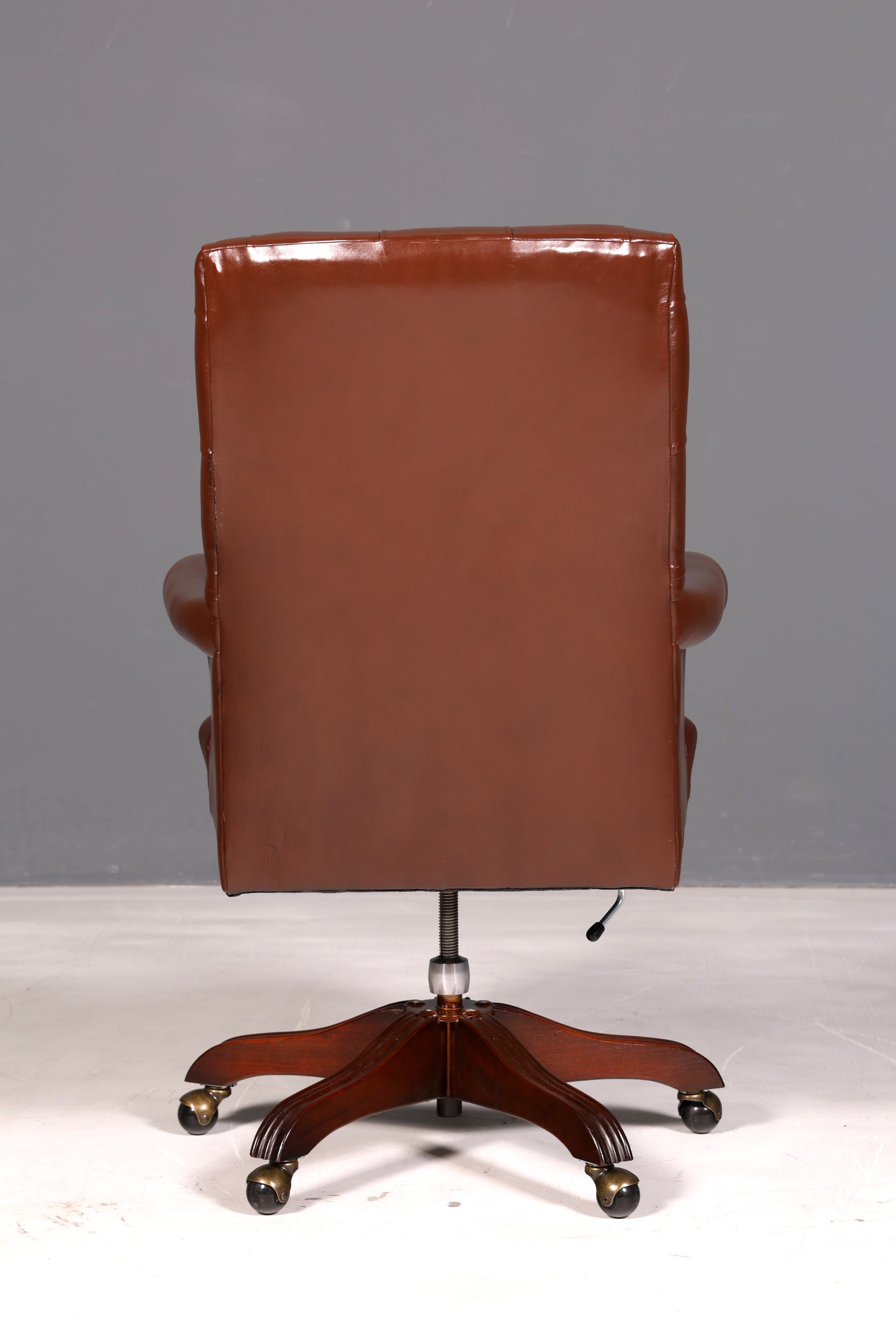 Edler Chesterfield Chefsessel Bürostuhl Echtleder Braun Drehsessel Schreibtischstuhl Bürosessel
