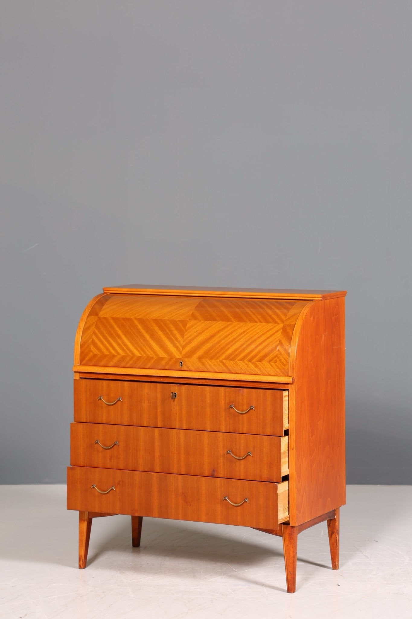 Schlichter Mid Century Rollladen Sekretär echt Holz Büro Schrank Vintage Schreibkommode