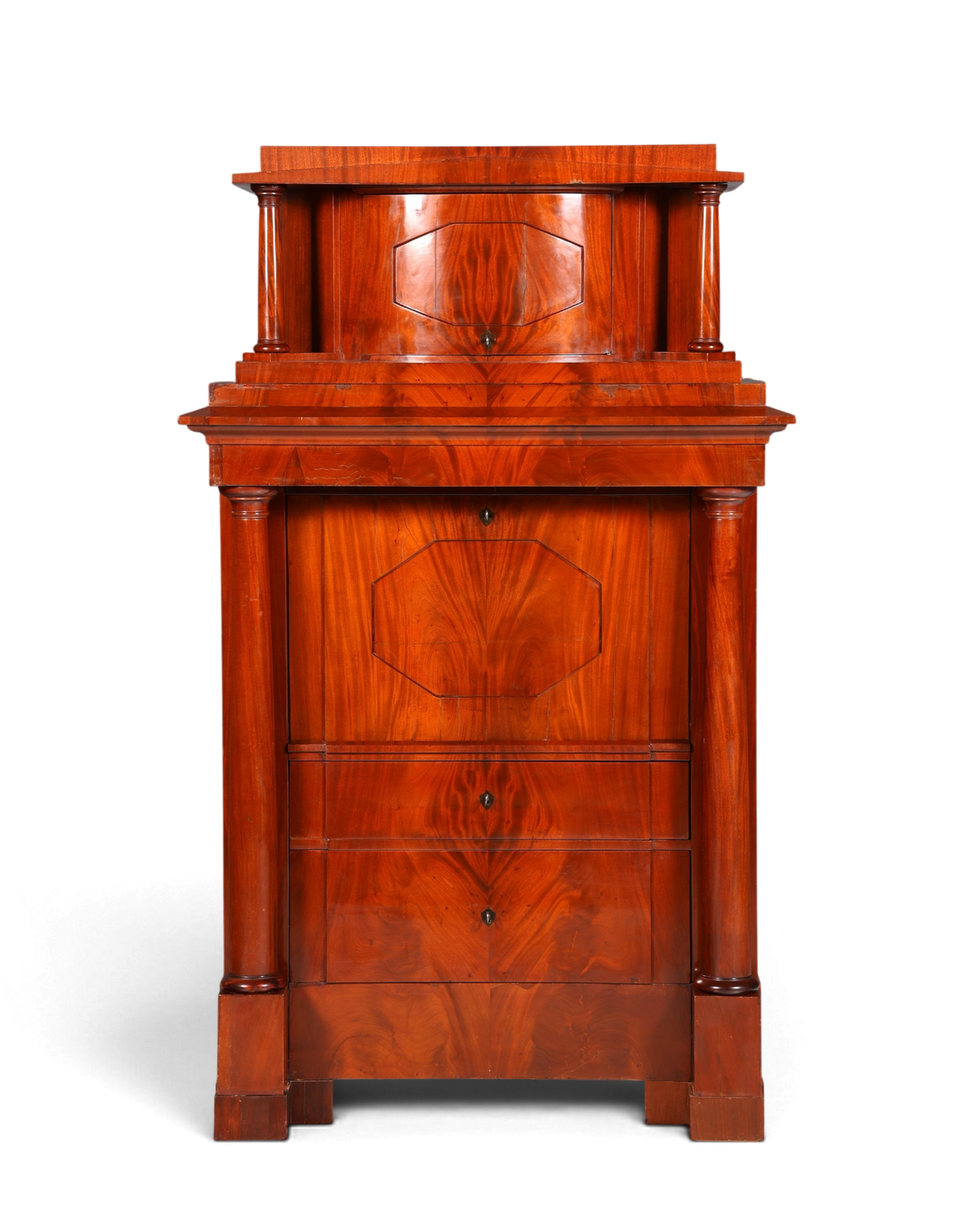 Hauptstadt Möblerei Biedermeier sekreter 1860 yılından kalma sütunlu ve masif ahşap detaylı antika çalışma masası