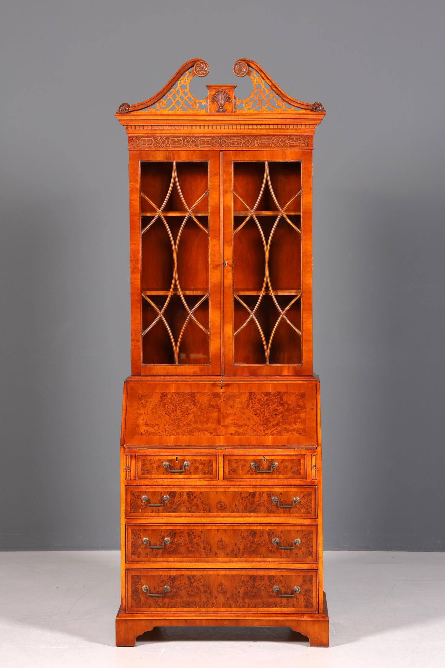 Stilvoller Englischer Sekretär Original Wade Büro Aufsatzsekretär Antik 60s Vitrinen Schrank UK