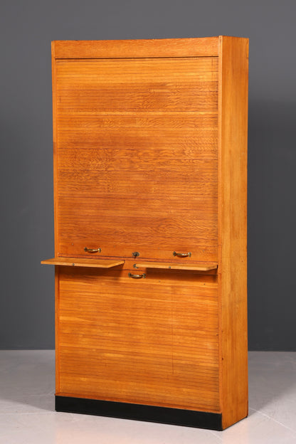 Schlichter Mid Century Rollladenschrank Bauhaus Apothekerschrank Art Deco Büro Aktenschrank