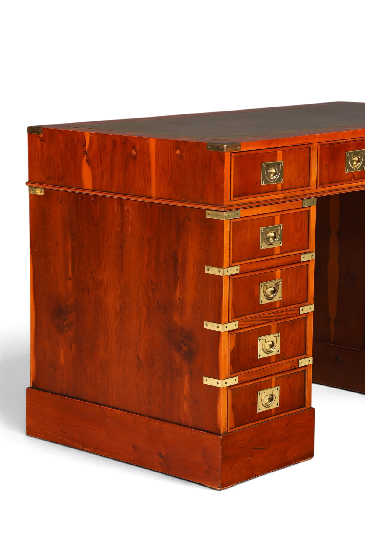 Hauptstadt Möblerei maritimer Military Chest Schreibtisch aus Holz mit Lederauflage und Messingbeschlägen