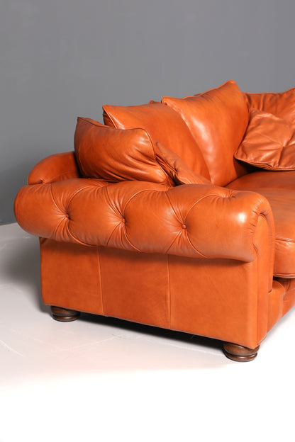 Beautiful Chesterfield design sofa, English genuine leather couch, cognac lounge sofa