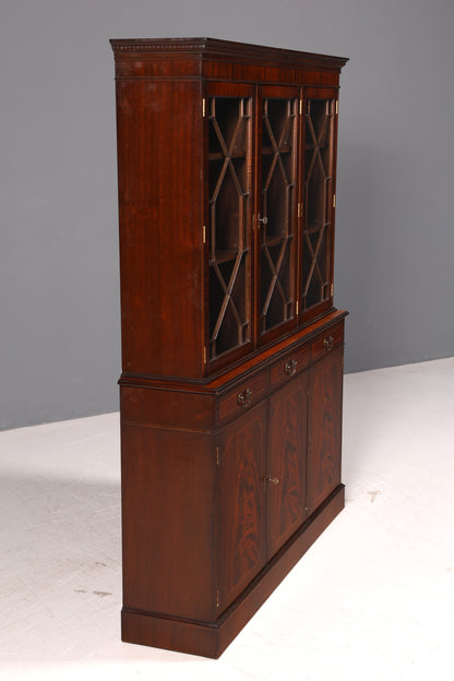 Wunderschöne Englische Vitrine Mahagoni Bibliothek Bücherschrank Buffet Schrank 60er Glasvitrine Vintage
