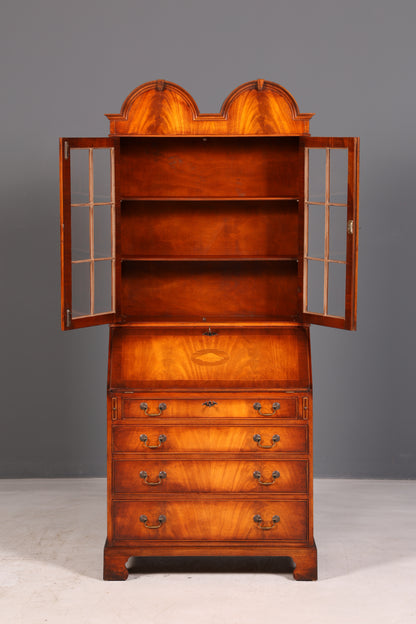 Beautiful English escritoire, secretary desk, bookcase, display cabinet, mahogany, antique office writing desk, UK