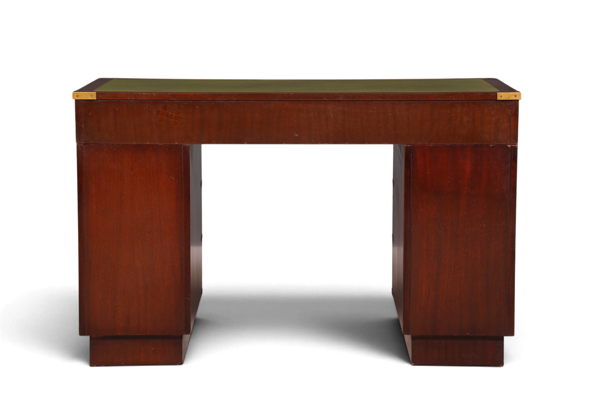 Edler Maritimer Schreibtisch Englischer Military Bürotisch Office Table mit echt Lederauflage