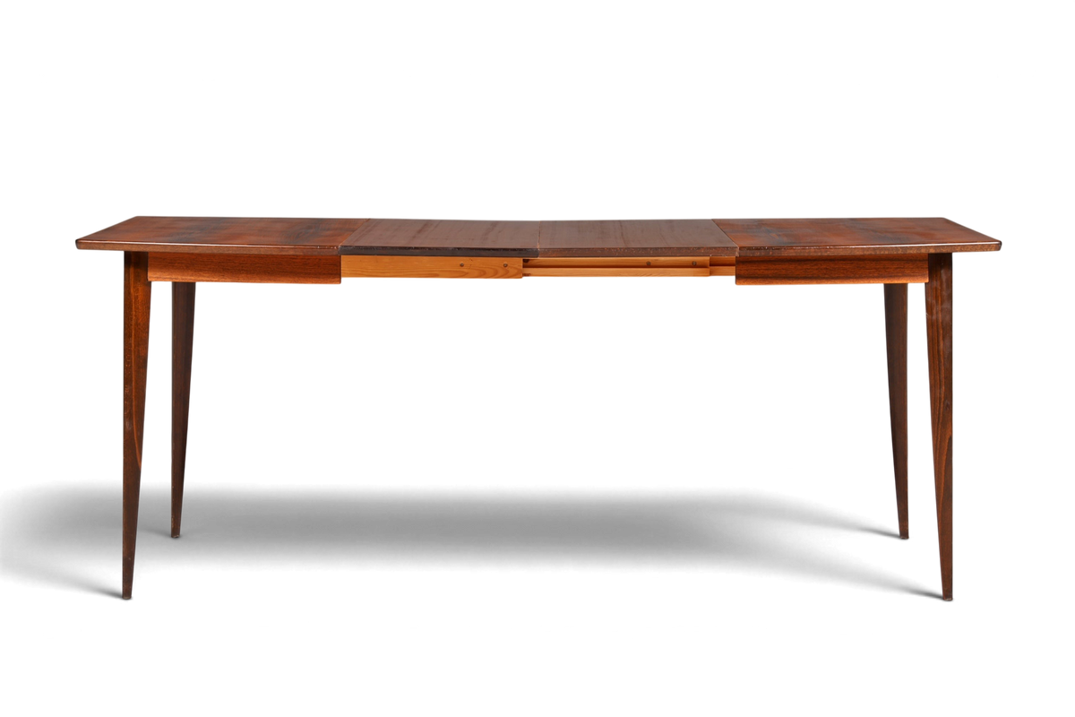 Hauptstadt Möblerei ausziehbarer Mid Century Esstisch aus Palisander mit markanter Holzmaserung im 60er Jahre Design