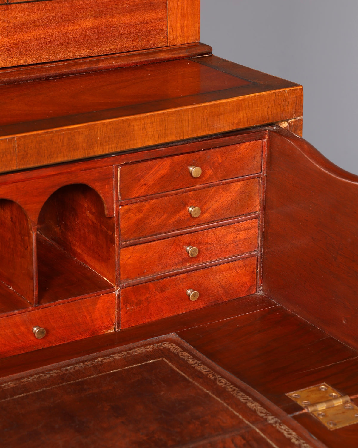 Beautiful antique English secretary desk with hutch, bookcase, display cabinet, mahogany office writing cabinet, UK