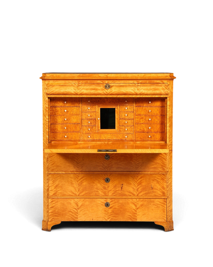 Hauptstadt Möblerei Biedermeier Sekretär aus hellem Echtholz mit aufklappbarer Schreibfläche und vielen Schubladen
