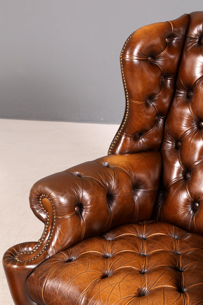Stilvoller Original Chesterfield Ohrenbacken Sessel Englisch Leder Herrensessel UK Armlehnsessel