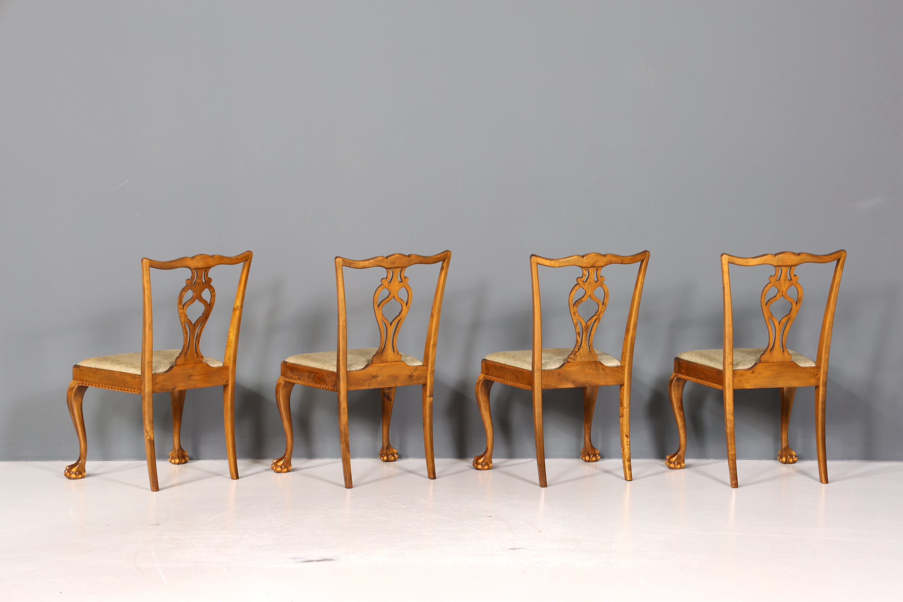 4x Wunderschöne Chippendale Stühle Barock Stil Stuhlset Polsterstuhl Set Englisch Küchenstühle Esszimmer Stühle