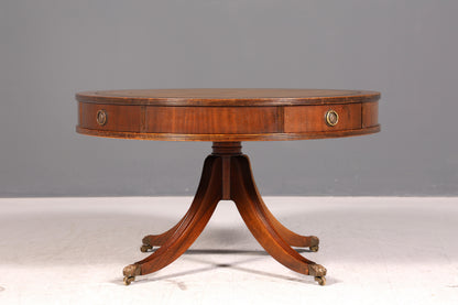 Wunderschöner Englischer Trommeltisch Couchtisch Mahagoni Regency Echt Lederauflage Drum Table Beistelltisch Antik Vintage
